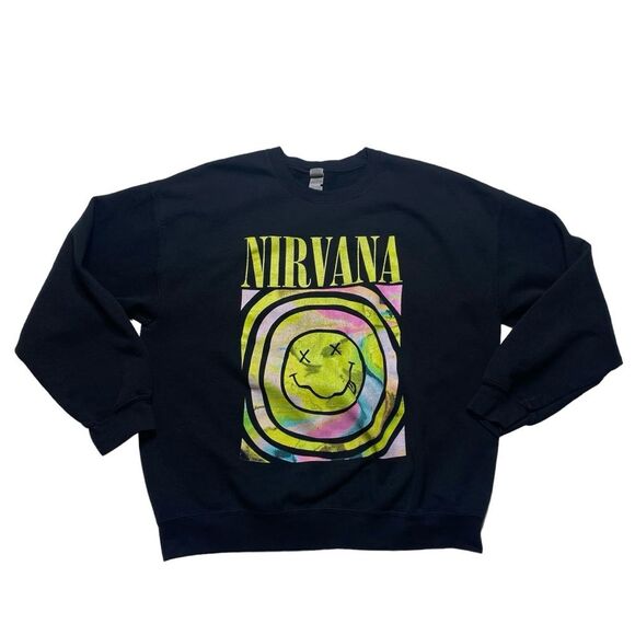 Golden Heavy Blend Nirvana Smiley Face Sweatshirt Black Sz XL - Picture 4 of 11